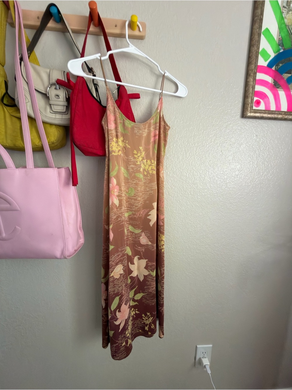 Floral Slip Dress in Brown and Pink